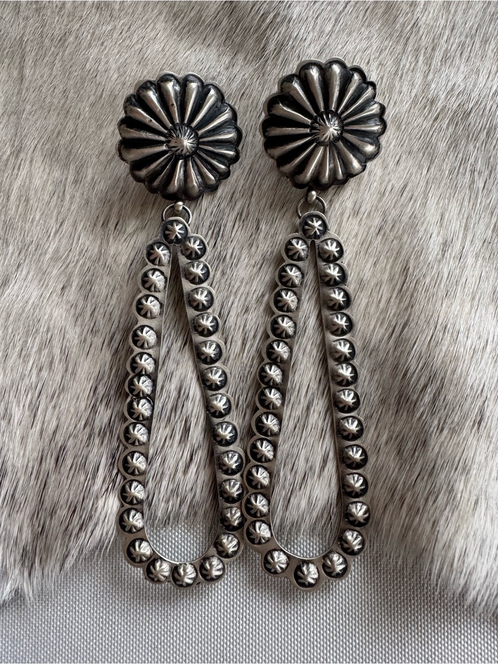 Native American Sterling Silver Concho Drop Earrings
